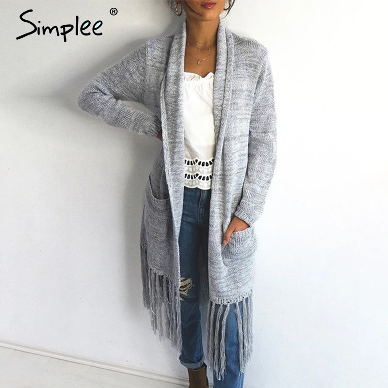 Женский длинный вязаный кардиган Simplee Растягивающийся джемпер большого размера