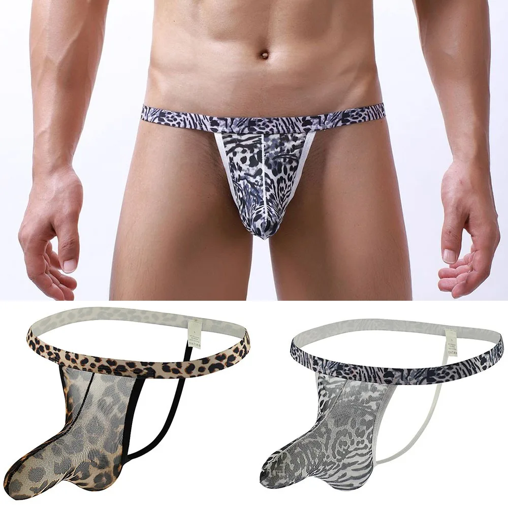 

Mesh Leopard Print T-back Thong Sheer G-string Men Underwear Male Comfortable Knicker Nightclub Stage Sexy Panties Nose Lingerie