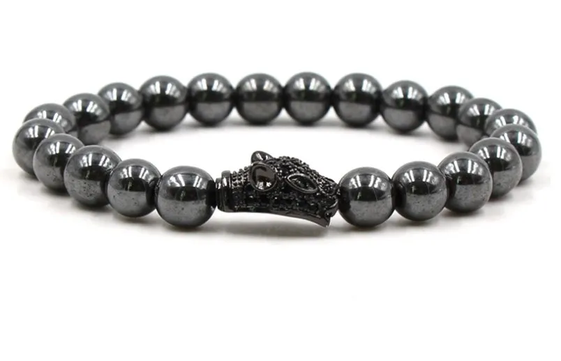 8mm xg3 silver gold copper Leopard head micro pave cz zircon cubic zirconia Bracelet hematite bead Buddha Yoga Bangles | Украшения и
