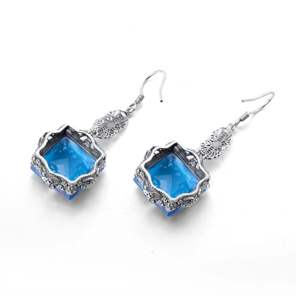 

100% Genuine Silver 925 Original Earrings 925 Sterling Silver Jewelry For Women Blue Topaz Spider Drop Earrings Halloween Gift