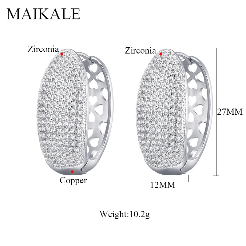 MAIKALE, Роскошные, u-образные, большие серьги-гвоздики, полые, сердце, циркониевые серьги, золото, серебро, корейские серьги для женщин, элегантные ювелирные изделия, подарок