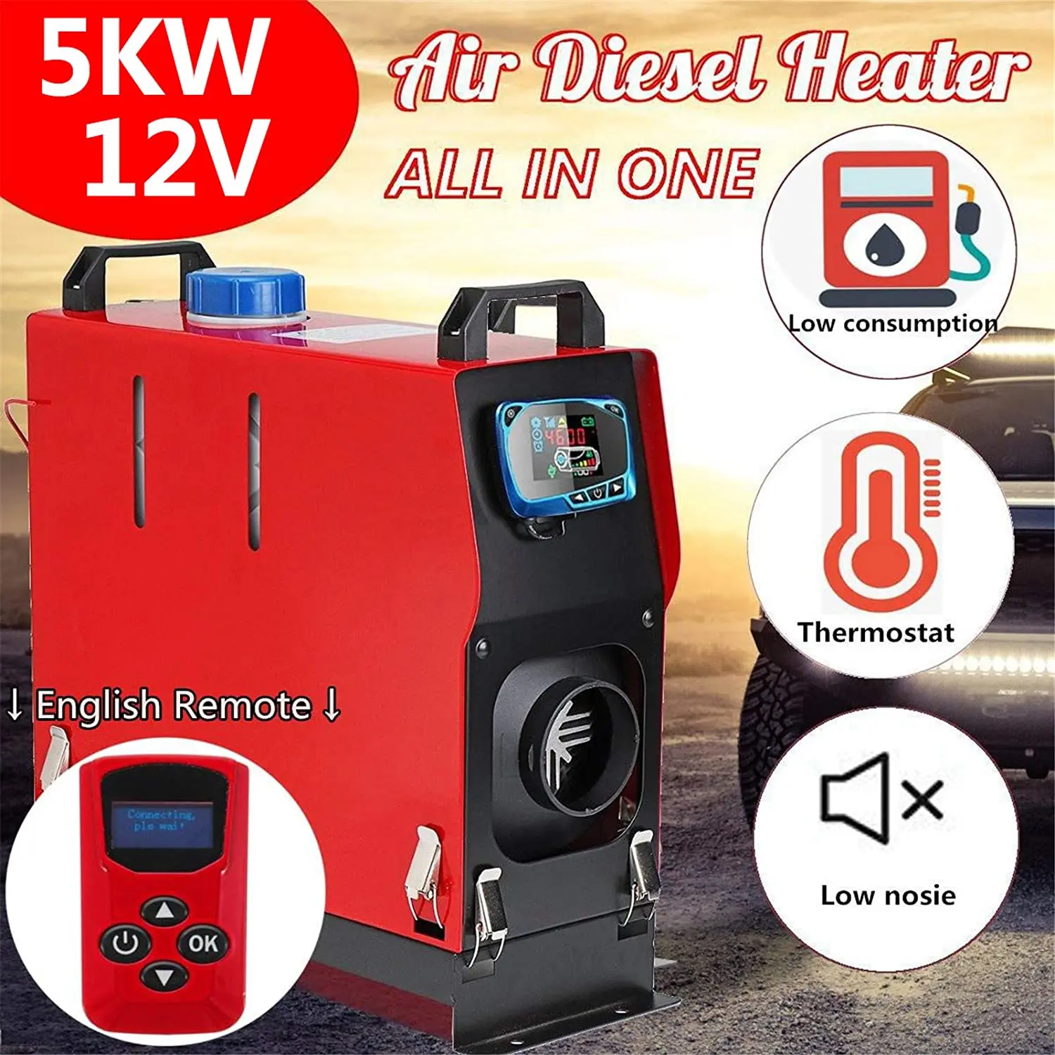 

5000W Car Heater All In One Air 12V Diesels Car Parking Heater 5KW For Trucks Motor-Homes Boats Bus +LCD Key Switch+Remote