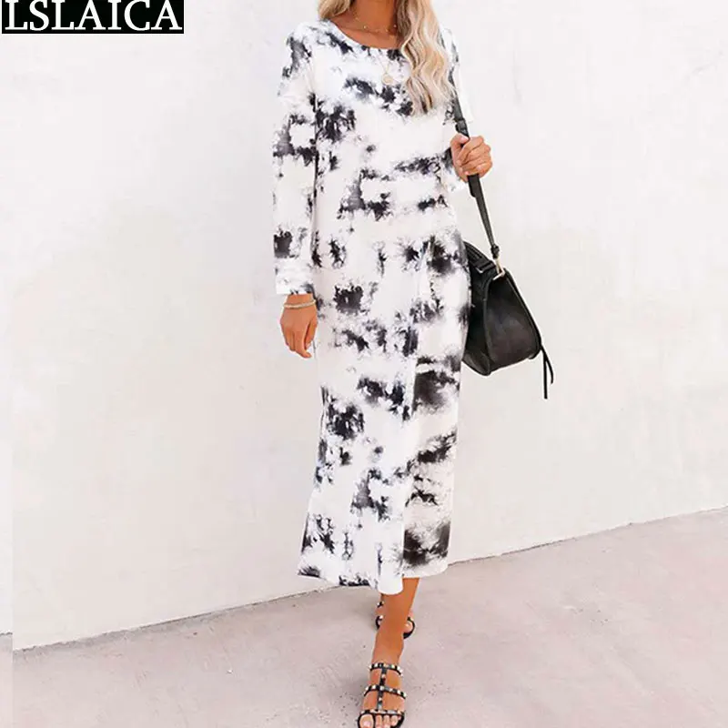 

Autumn Dress Women Casual Floral Print Long Sleeve O Neck Ladies Maxi Dress Fashion Loose Plus Size Beach Holiday Dress Vestidos