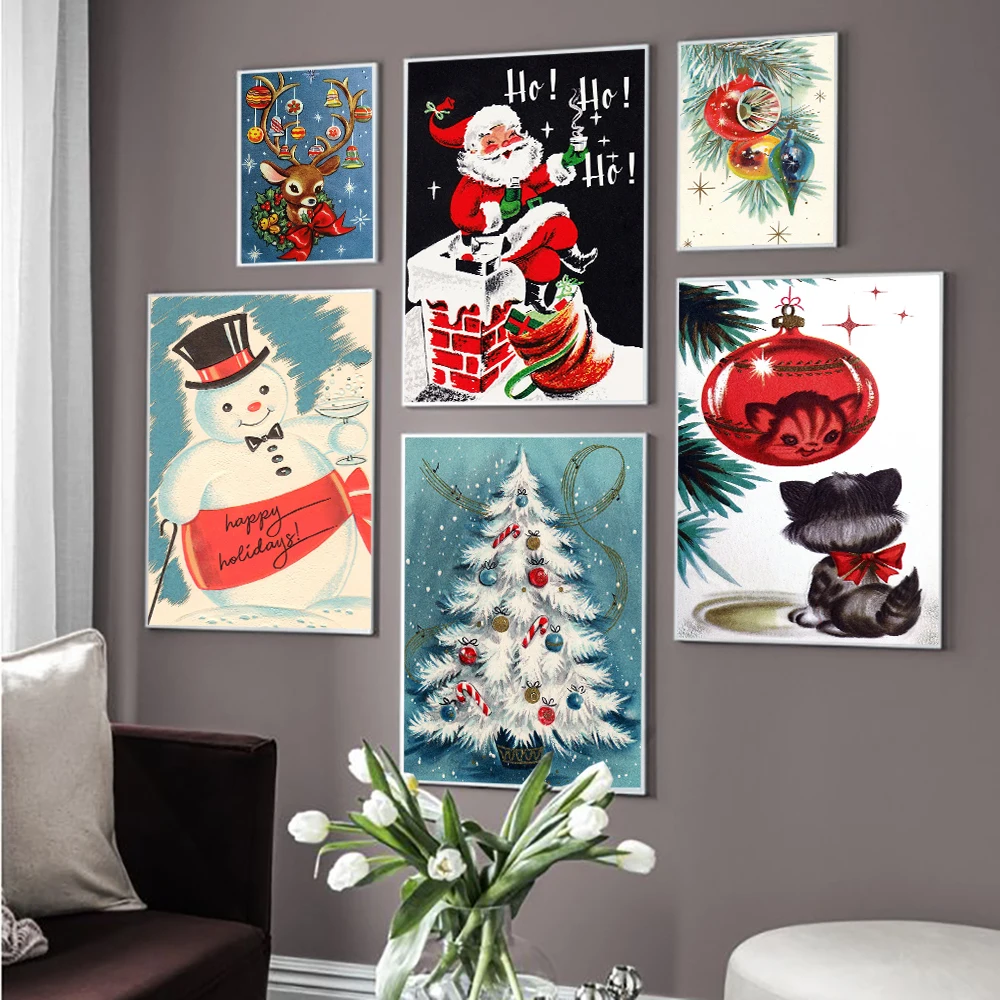 

Christmas Santa Claus Elk Snowman Canvas Painting Art Nordic Posters and Prints Wall Pictures for Living Room Decor Frameless