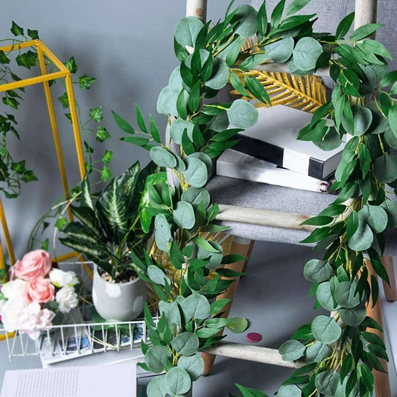 

6 Pcs Artificial Eucalyptus Garland, Faux Vines Greenery Garland Wedding Backdrop Arch, 3 Pcs A & 3 Pcs B