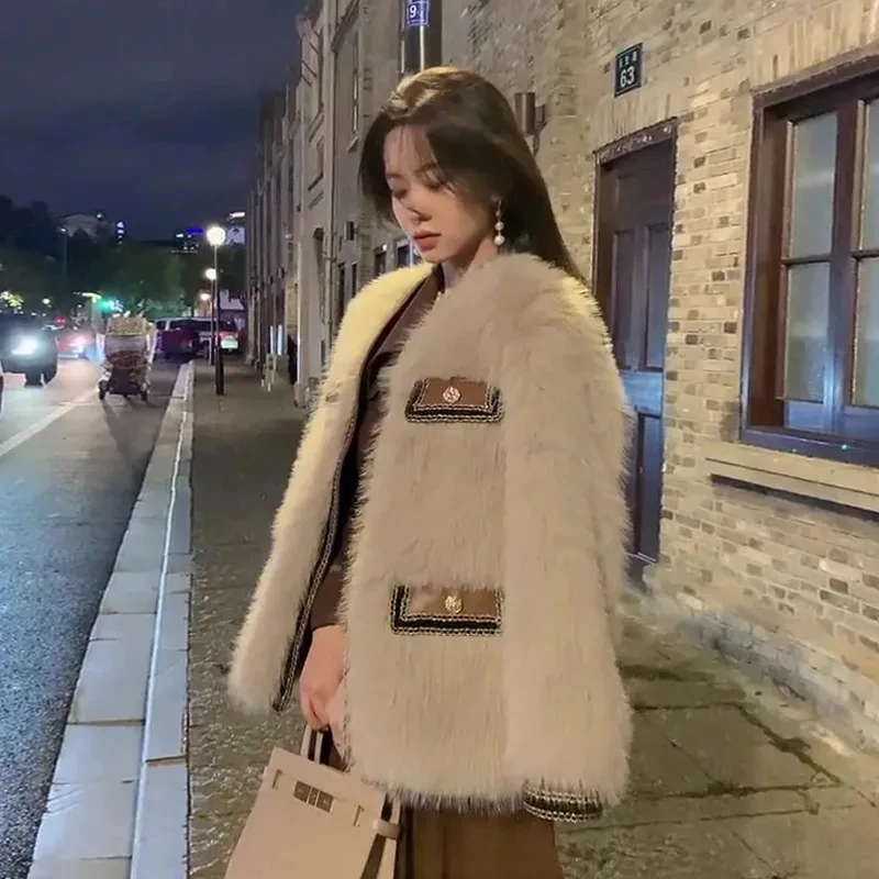 Winter Imitation Fur Coat Female Furry Winter 2022 Short Coffee Color Thickened Warmth Young Fur One Western style M151