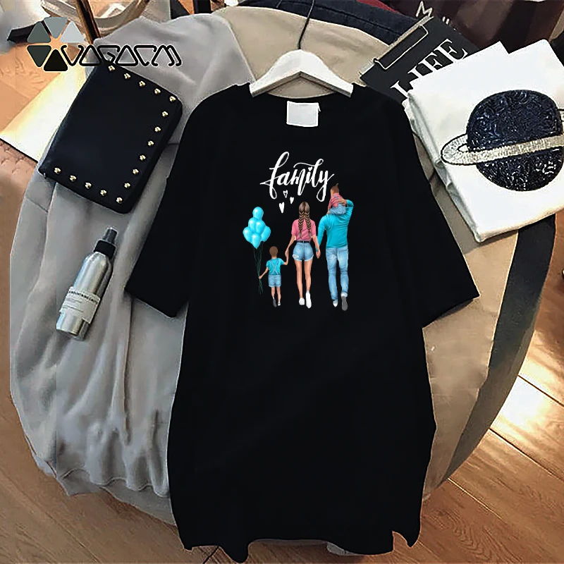 

Dress Family Print Mini Women Loose Summer T-Shirt Dresses Korean Short Sleeve Streetwear Casual Pullover Robe 2021