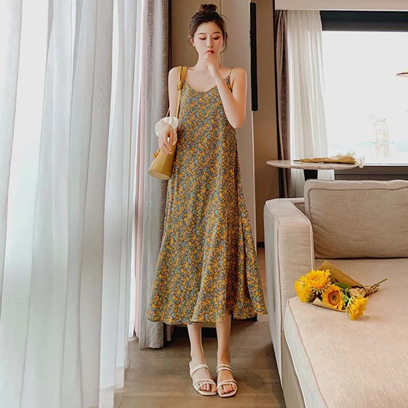 

Floral Dress Sexy Spaghetti Strap Backless Elegant Women Sleeveless Dress Female Streetwear