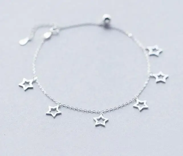 Стерлинговое Серебро 925 пробы ювелирные изделия открытая Звезда браслет цепочка