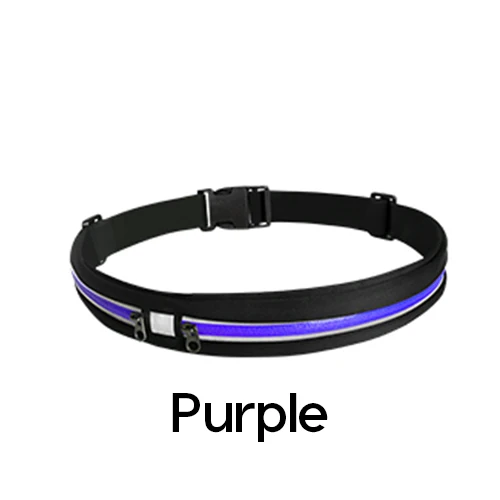 Purple Sports Running Belt Slim Waist Pocket Belt Outdoor Dual Pouch 2 Pockets Sweatproof Reflective Waist Pack Fitness Workout Bag - Цвет: Purple