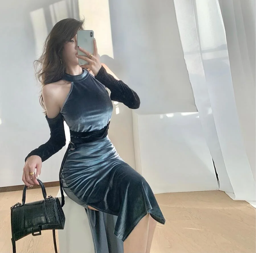 

Женское облегающее платье с лямкой на шее, в стиле интернет-знаменитостей