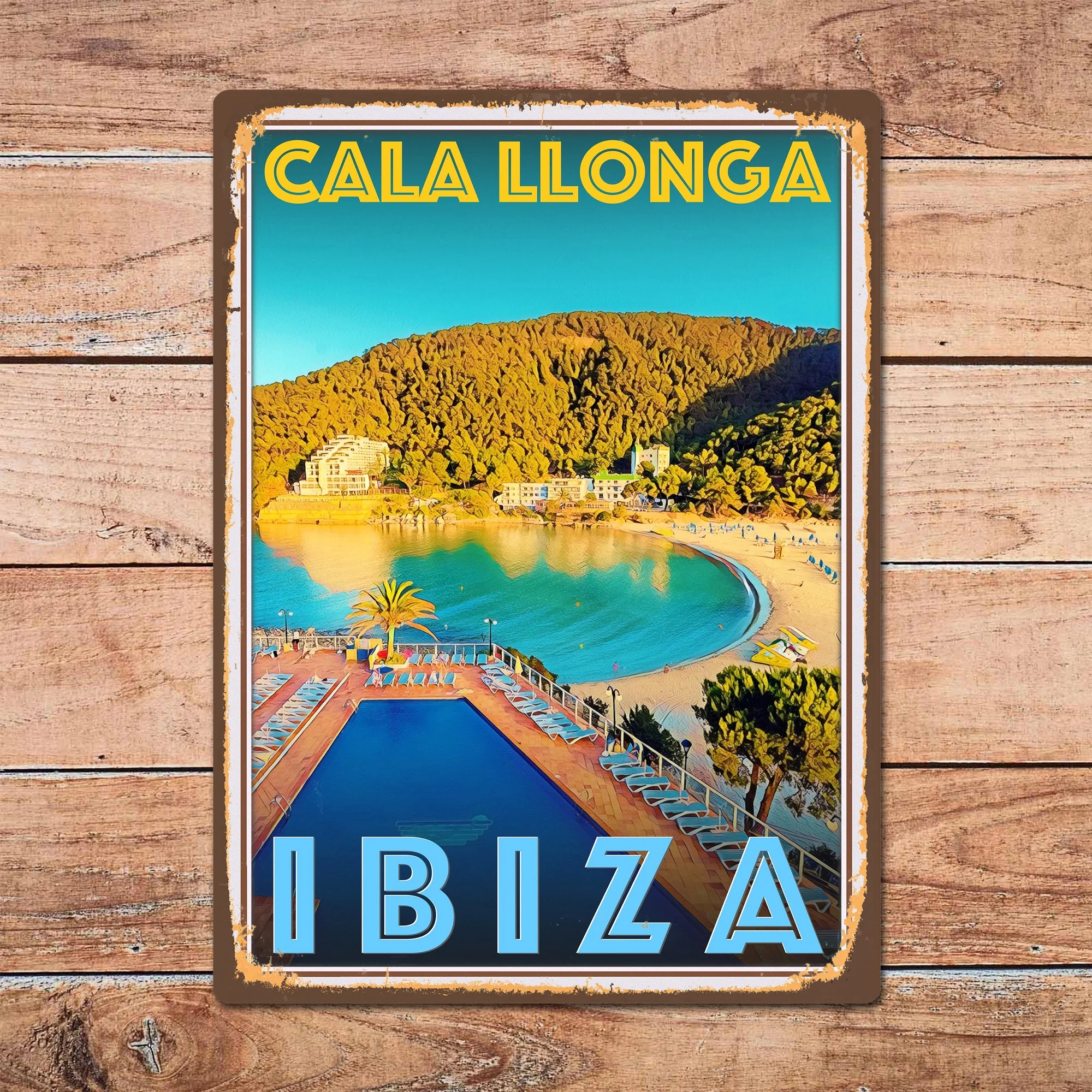 

Ibiza Spain Cala LLonga Metal Tin Sign Metal Sign Home Room Wall Decor Retro Vintage Style Travel Poster Bar/Pub/Man Cave