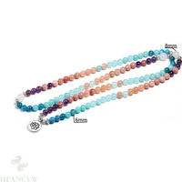 6mm aguamarine 108 beads lotus pendant necklace pray wrist handmade bracelet chic lucky wristband reiki meditation healing