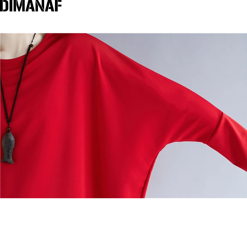 DIMANAF, женские футболки, женские топы, футболки, женская одежда, базовые, одноцветные, свободные, рукав летучая мышь, размера плюс, Осенние, туники, рубашки