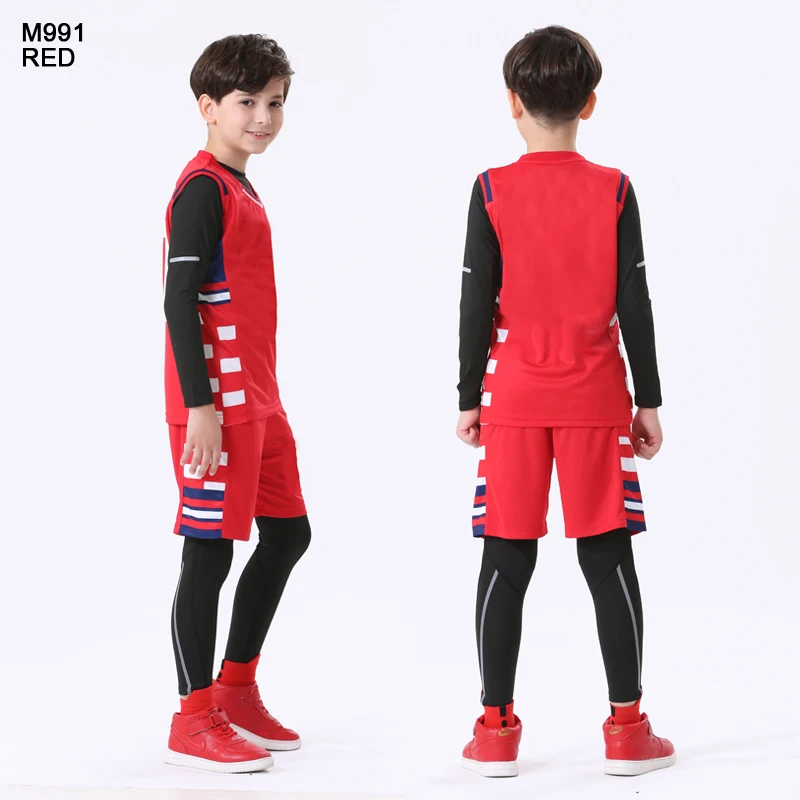M991 red 4 шт./компл. Детские зимние штаны сжатия спортивные костюмы баскетбольные майки Тренажерный зал Спортивный тренировочный баскетбольная форма - Цвет: M991 red