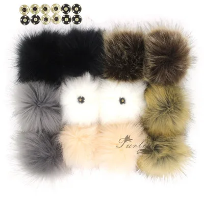 Popular Mix Colors Пушистые 12 шт. искусственные помпоны из лисьего меха 12 см/4,7 дюймов помпоны с пресс кнопка, защелка для шапочки аксессуары для вязания оптом - Цвет: Popular Mix Colors
