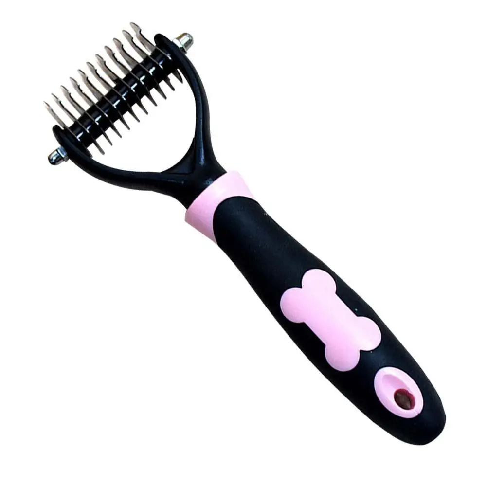 

Pet Grooming Rake Dog Fur Shedding Trimmer Double Side Comb Brush tool pink