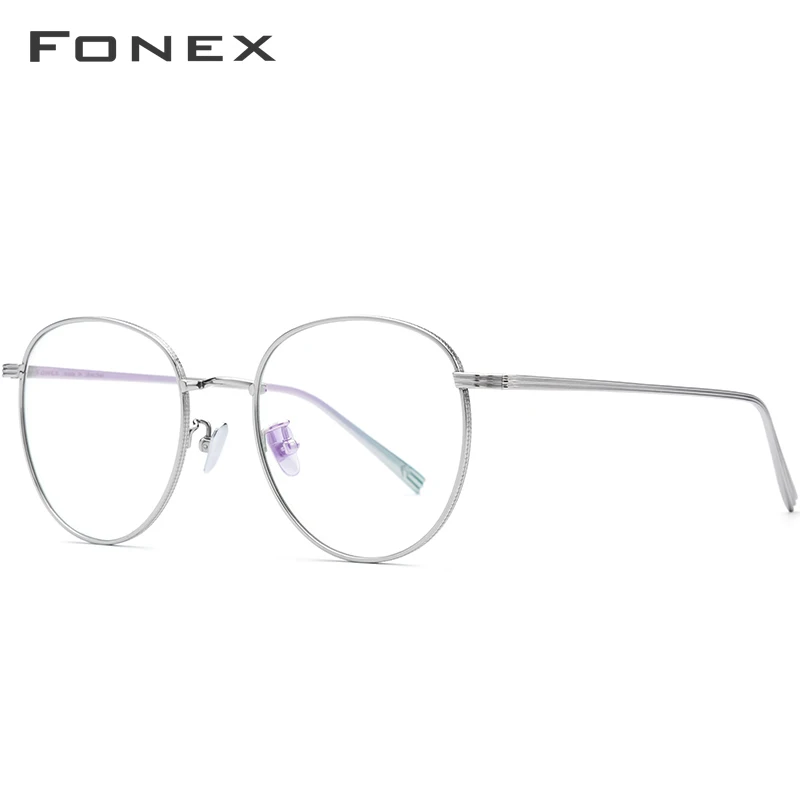 FONEX, чистый титановый рецепт, очки для мужчин, ультралегкие, круглые, для близорукости, оптические очки, оправа для женщин,, розовое золото, очки 886 - Цвет оправы: Серебристый