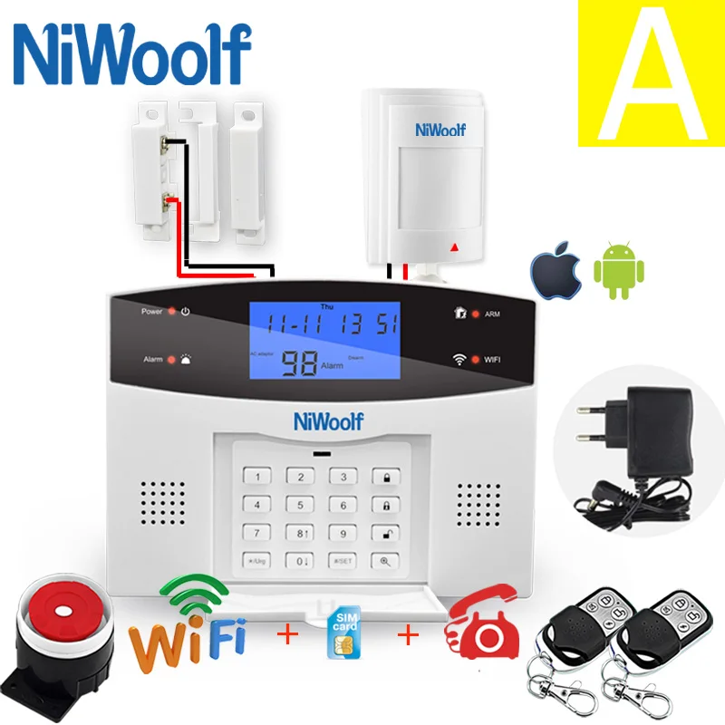 A Wi-Fi GSM домашняя охранная сигнализация Беспроводная и проводной детектор релейный выход смарт-управление Приложение датчик двери пожарный дым Движение Сигнализация - Цвет: A