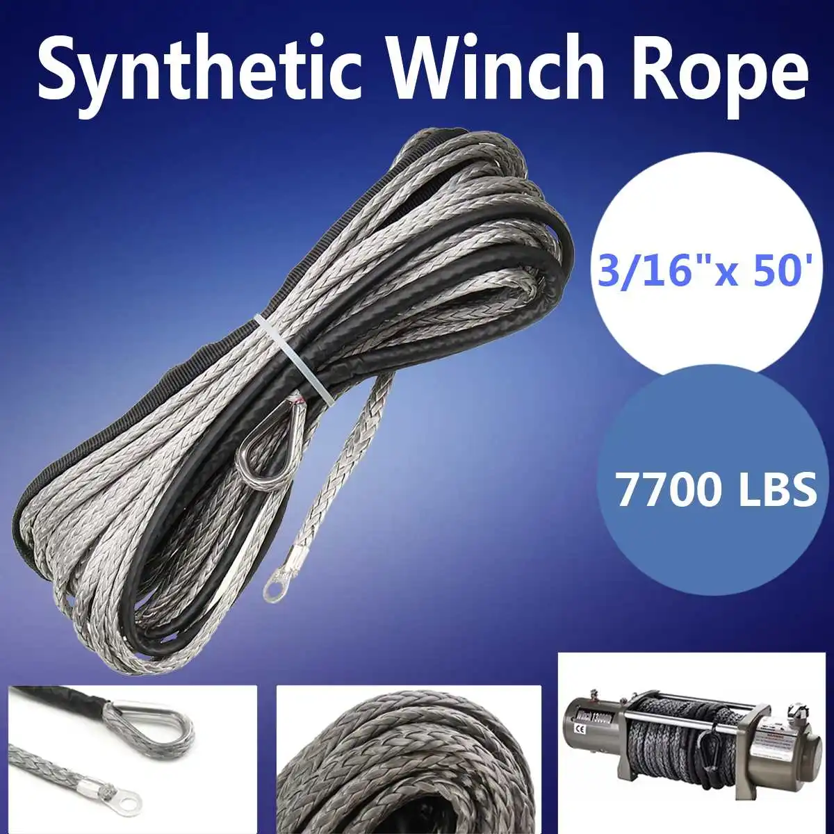 

7700LBs 15m Winch Rope String Line Cable with Sheath Synthetic Towing Rope Car Wash Maintenance String for 4x4 ATV UTV Off-Road