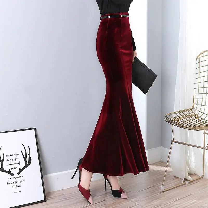 Женская осенне зимняя длинная юбка макси с высокой талией и юбкой годе винтажная