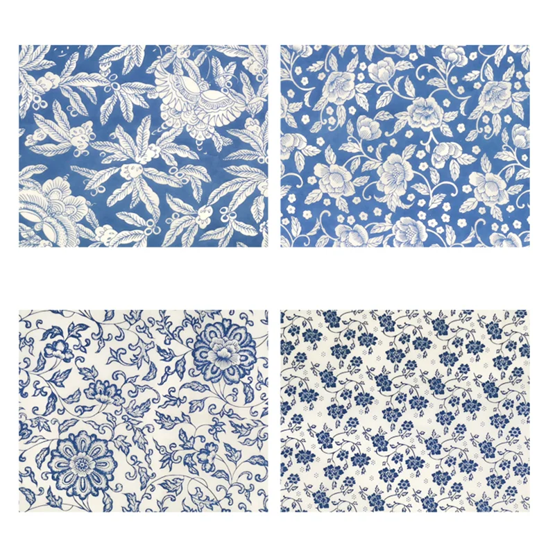 20 шт. переводная бумага керамическая подглазурная цветная Цветочная сине белая