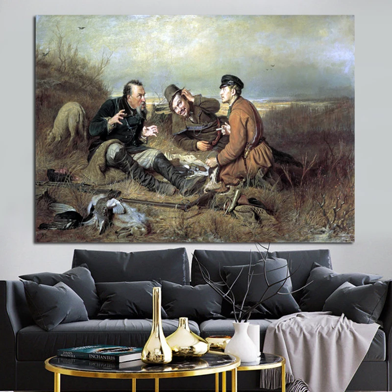OUCAG охотники отдыхают от известного русского художника холст живопись винтажный