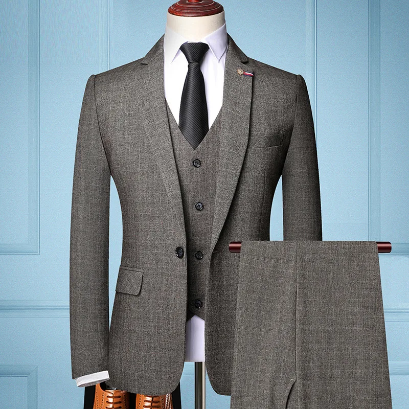 

Men's (Blazer+Pant+Vest) 3-piece suit 2021 Mens Spring Autumn Casual Slim Suits Business Groom Party Wedding Plaid Dress Suits