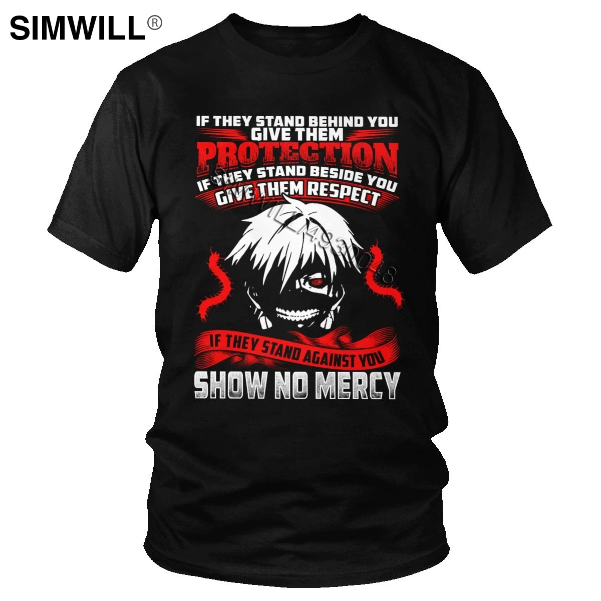 

Tokyo Ghoul Kaneki Ken Show No Mercy T-Shirt Vintage Cotton Manga Tee Tops Men Short Sleeves Japanese Anime Fans T Shirt Merch