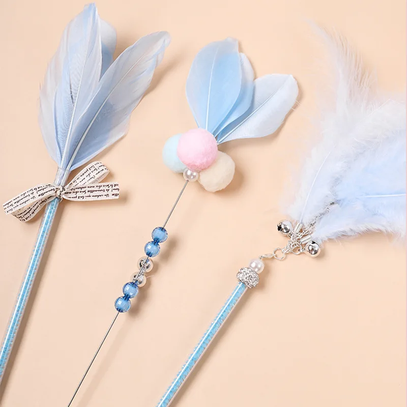 

Pet Toys Cat Teaser Rod Interactive Funny Cat Rod Linen Knitted Stick With Mini Bell Cat Accessories