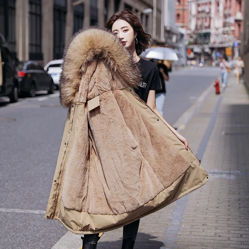 

Женская зимняя куртка с шерстяной подкладкой, женское облегающее пальто с меховым воротником и хлопковой подкладкой, женская верхняя одежд...