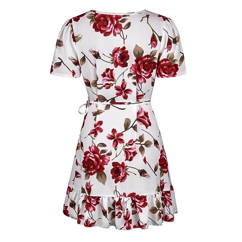

2021 summer new printed V-neck lace ruffled cardigan dress dress women