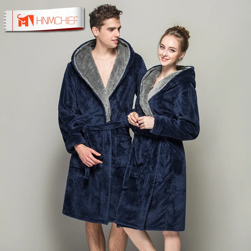 Мужской зимний бархатный халат с капюшоном HNMCHIEF кораллового цвета мужские