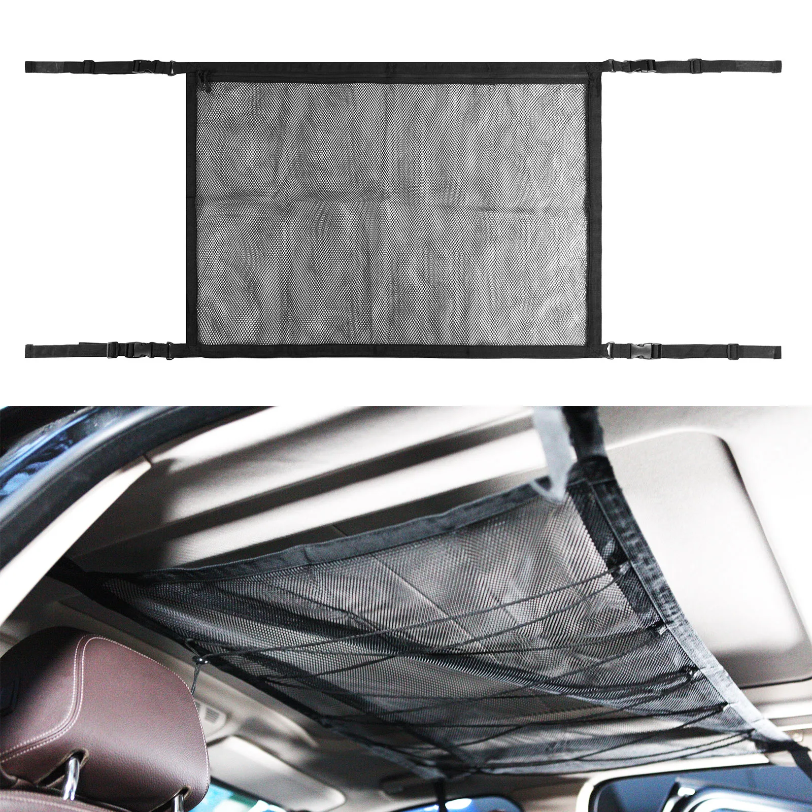 

Portable Car Ceiling Storage Net Pocket Roof Interior Cargo Bag Trunk Pouch Sundries Mesh Organizer Universal Double-Layer Trip