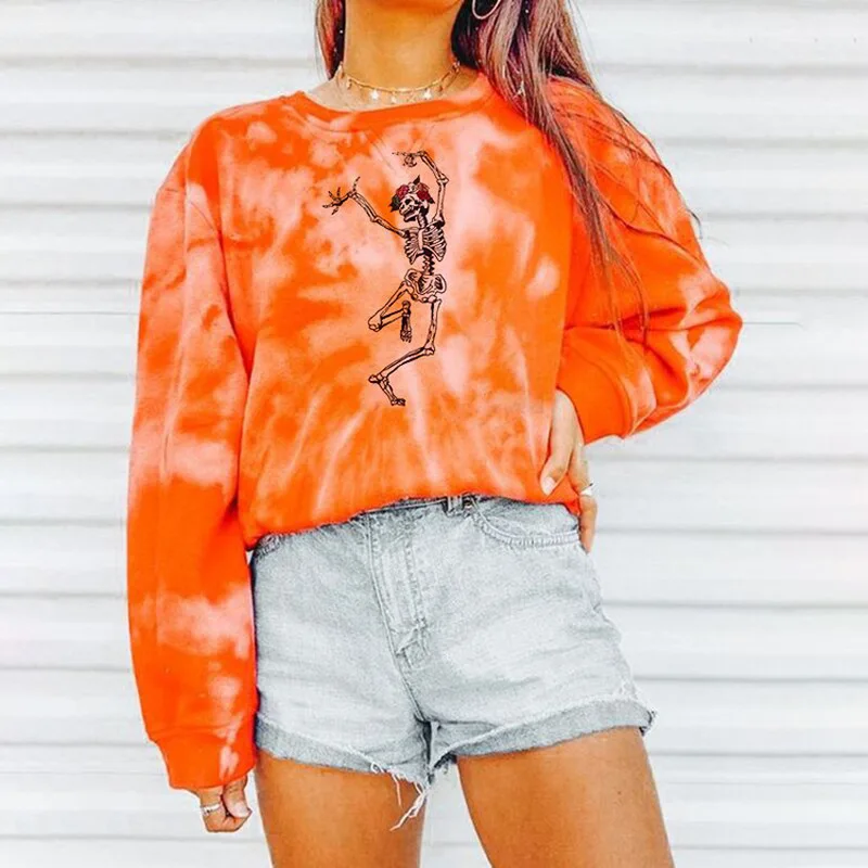 

Orange Tie-dye Print Pullovers Chic Gothic Casual Plus Size Women 2020 Autumn Loose Long Sleeve Basic Fashion Female Clothes