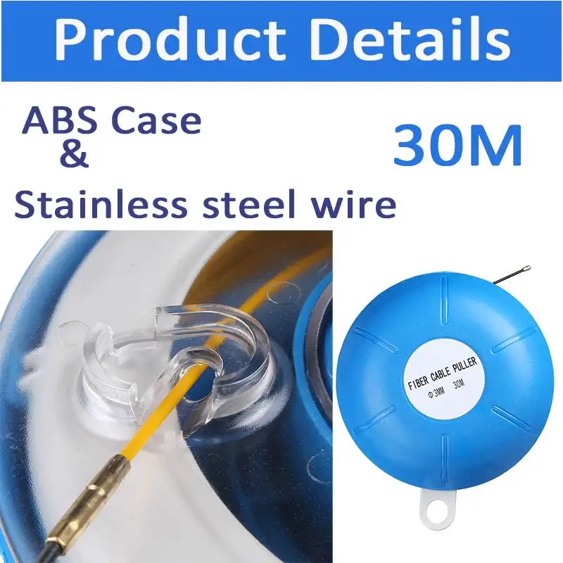 3mm 30 Meter Blue Guide Device Fiberglass Electric Cable Push Pullers Duct Fish Tape Wire Reel Puller