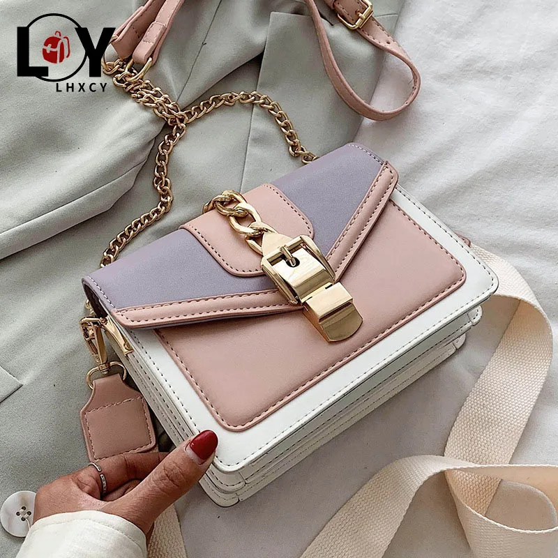 

Женская сумка через плечо, из искусственной кожи, с цепочкой, с широким ремешком, 2021