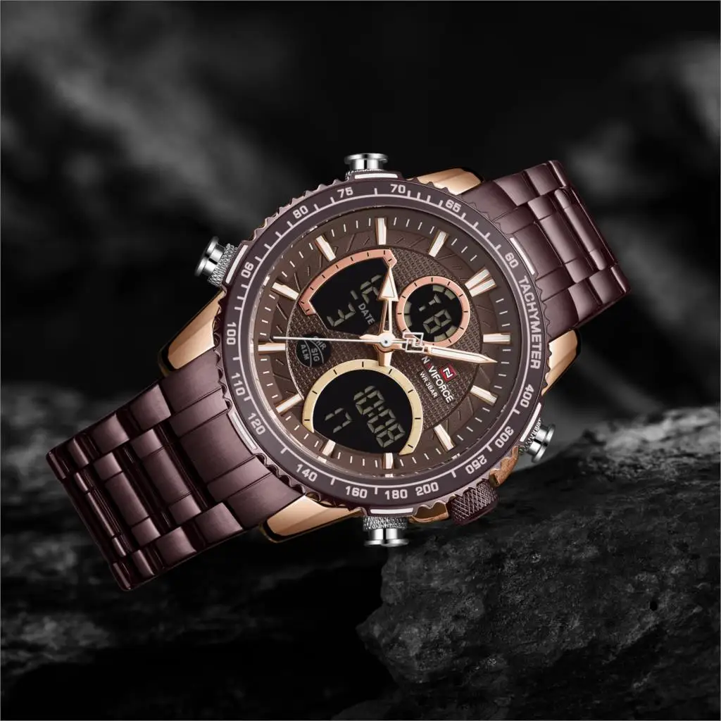 Часы наручные NAVIFORCE Мужские кварцевые роскошные Брендовые спортивные с большим