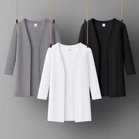 women spring summer cardigan half sleeve office lady basic tops black white cotton womans clothings