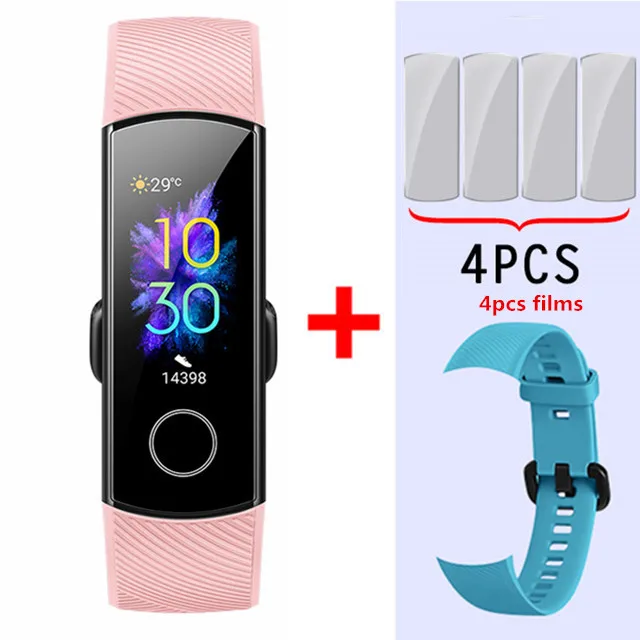 pink add sky blue Умный Браслет huawei Honor Band 5, Оксиметр крови, кислород, волшебный цвет, сенсорный экран, для плавания, для обнаружения сердечного ритма, сна, сна - Цвет: pink add sky blue
