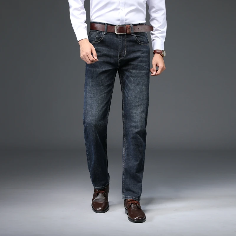 Стрейчевые джинсы для мужчин винтажные потертые синие модные повседневные