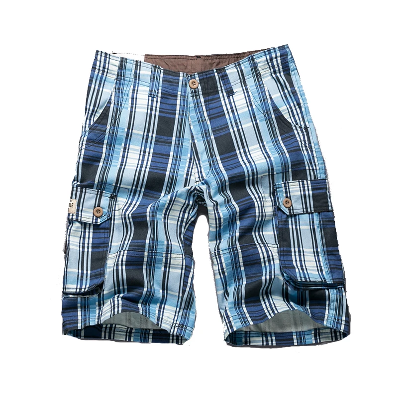 

Cotton Summer Men's Five-point Shorts Loose Large Size Multi-pocket Casual Plaid Pants Straight Workwear Beach Pants