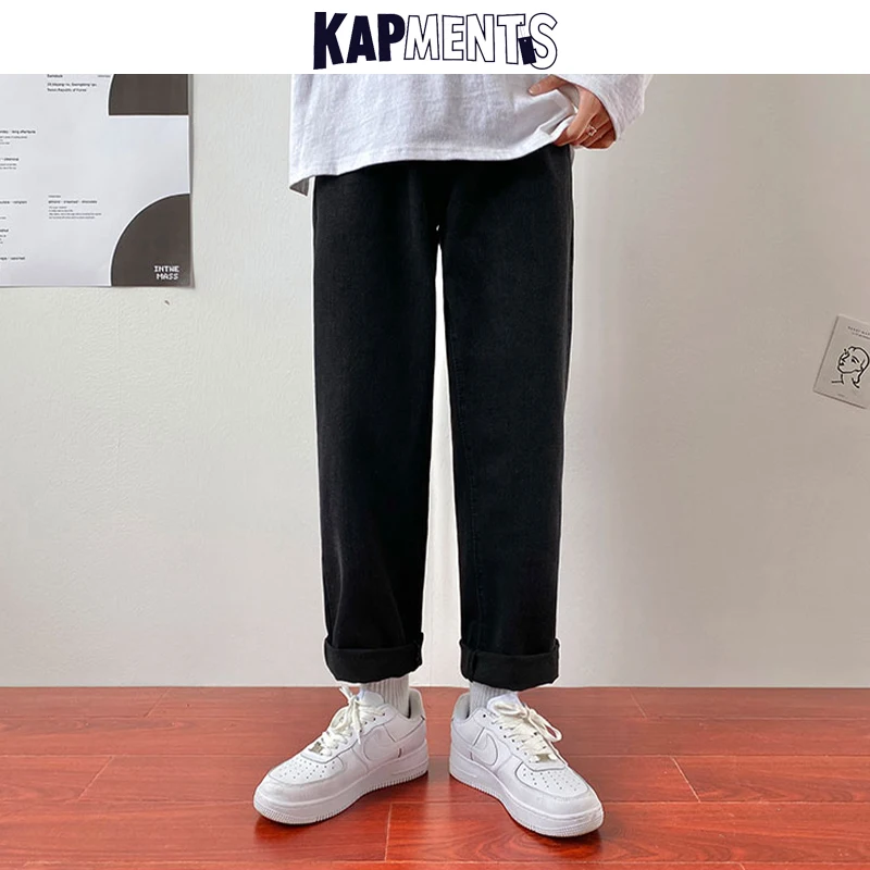 

KAPMENTS Men Baggy Vintage Solid Distressed Jeans Pants 2022 Mens Harajuku Streetwear Wide Leg Denim Trousers Male Causal Jeans
