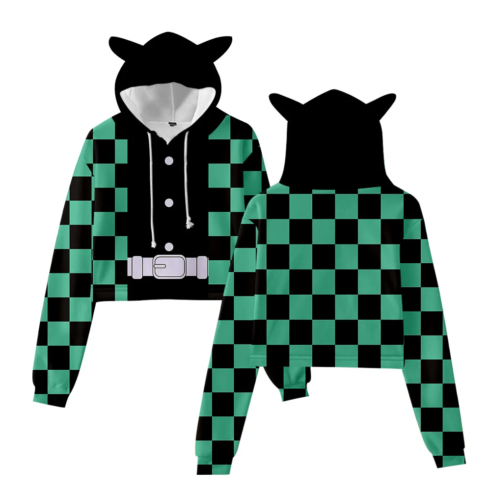 Укороченная Толстовка для косплея объемный пуловер с кошачьими ушками