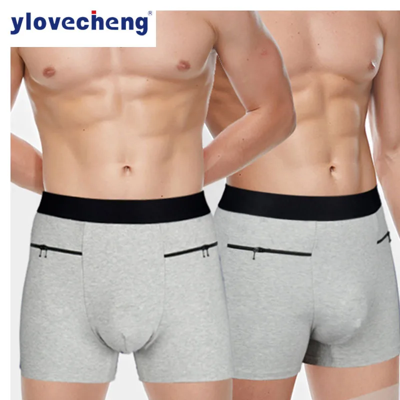 Мужское нижнее белье с высокой талией боксеры на молнии двумя карманами