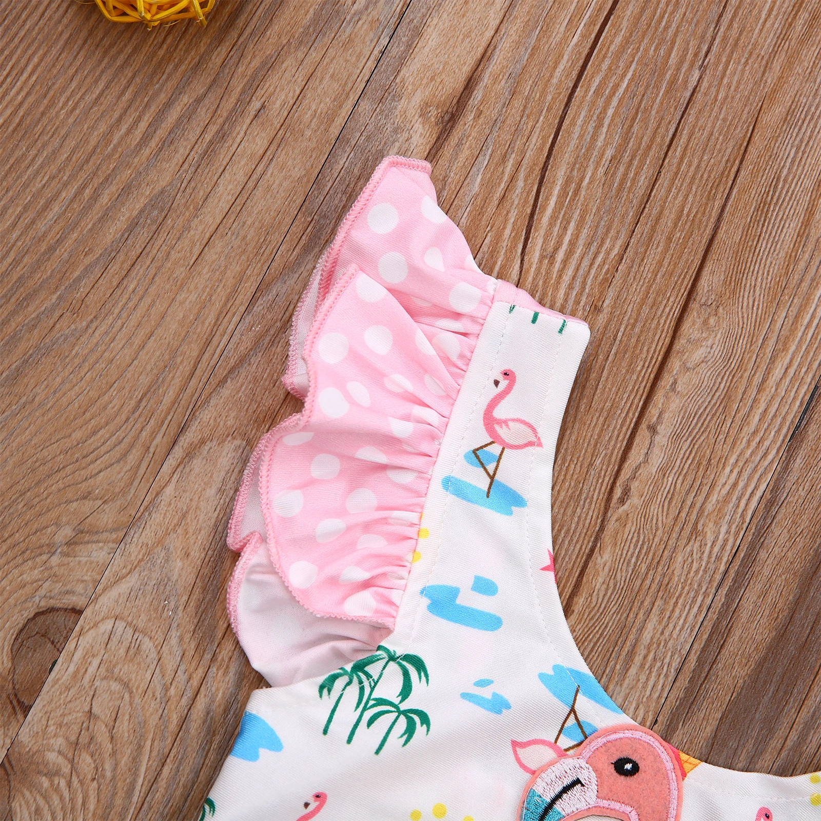 

Cute Infant Baby Girls One Piece Swimsuit Fashion Flamingo Print Hollow Bathing Suit Summer Kids Ruffles Suspender Tankini