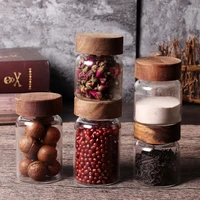 screw lid glass bottle wood lid wide mouth packer for honey jam borosilicate glass bottle spices food kitchen storage container