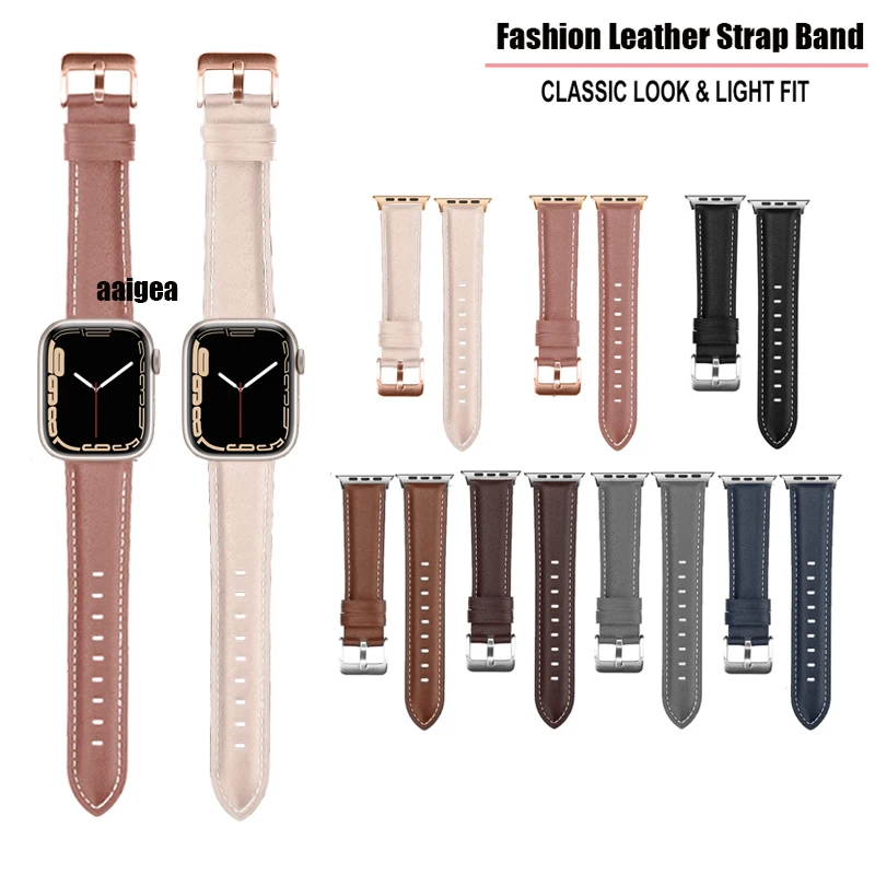 

Ремешок из натуральной кожи для iWatch, сменный Браслет для Apple Watch 7 41 мм 45 мм 38 мм 42 мм 40 мм 44 мм