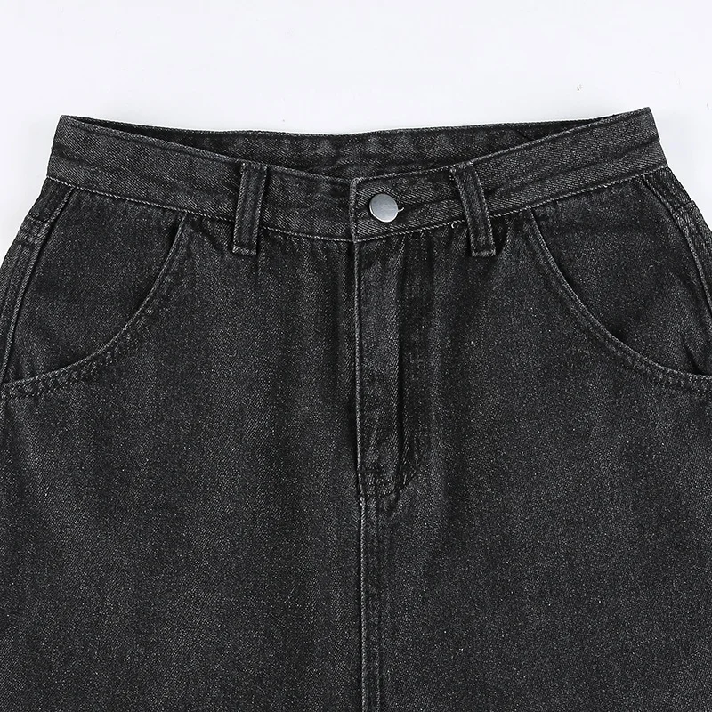 

DUOFAN Black Baggy Jeans Women White Butterfly Print Y2K Aesthetic Denim Pants Korean Fashion High Waisted Straight Trousers