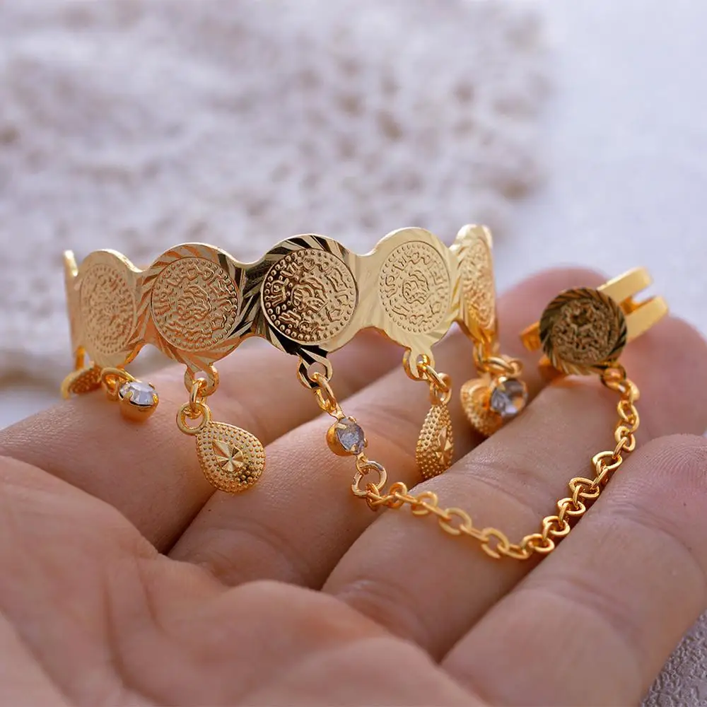 

Wando Gold Color Stamp baby coin Bangle bracelet women girl Bracelet African Children Jewelry Man Arab Gift